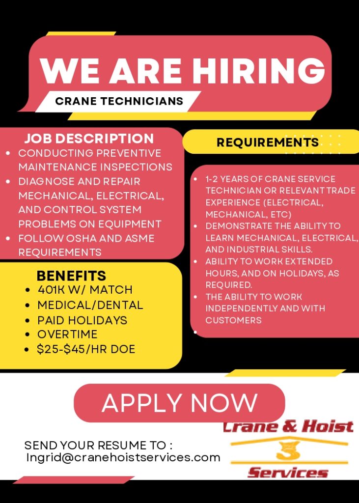 Hiring ad for crane technicians position.